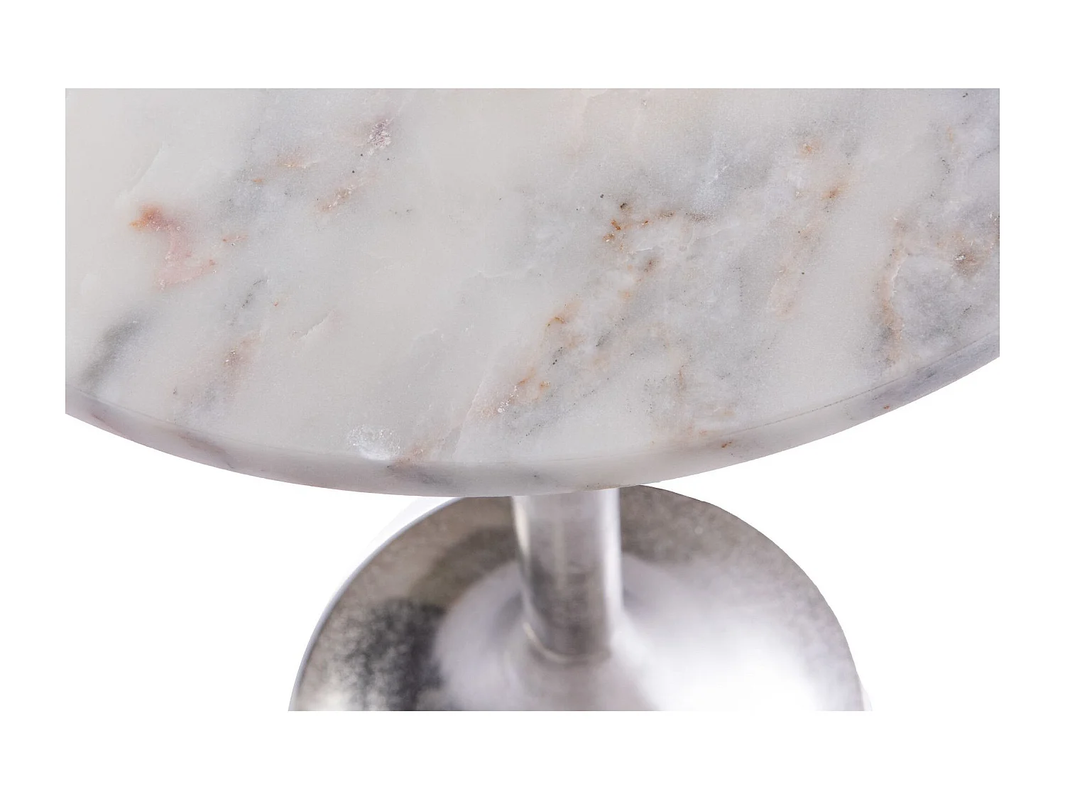 Bout de canapé tulipe en métal argenté et marbre blanc D40 - PLAKA