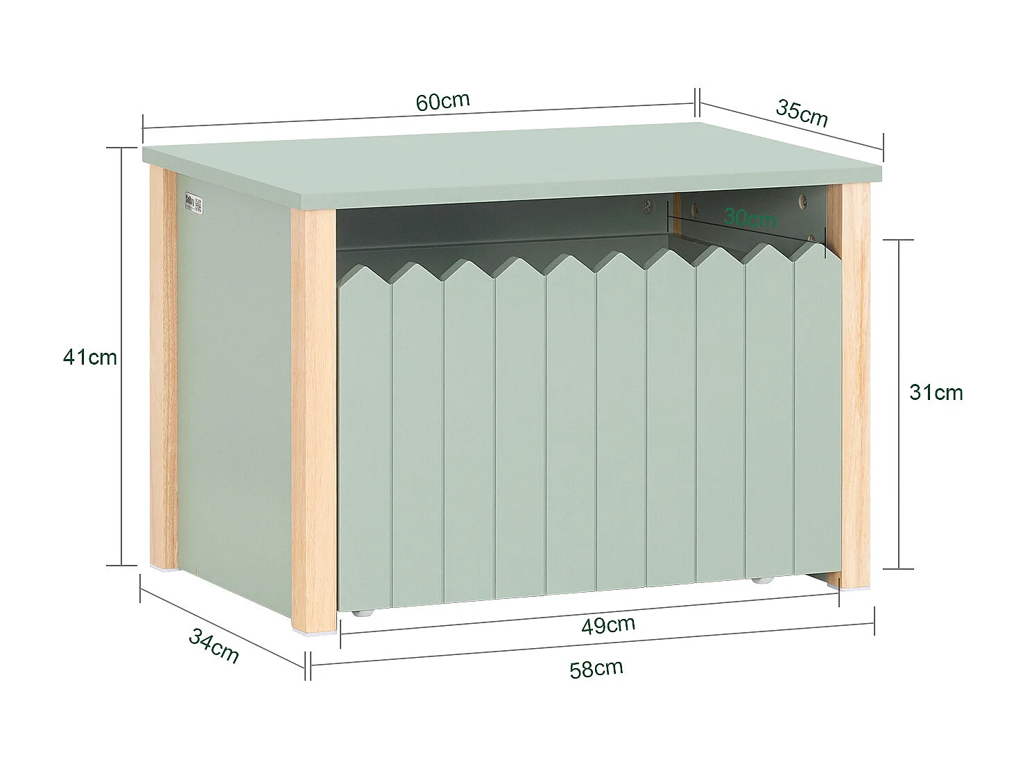 SoBuy Kinderspeelgoedkist Kinderkist Nachtkastje voor kinderkamer, opbergmeubel met 1 lade op wielen, 60x35x41 cm, groen KMB96-GR