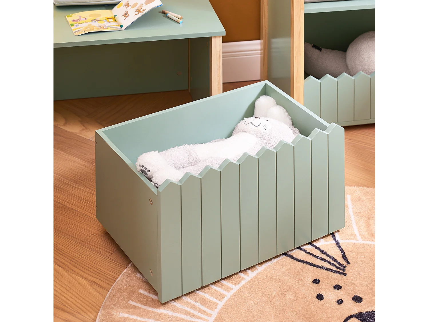 SoBuy Kinderspeelgoedkist Kinderkist Nachtkastje voor kinderkamer, opbergmeubel met 1 lade op wielen, 60x35x41 cm, groen KMB96-GR