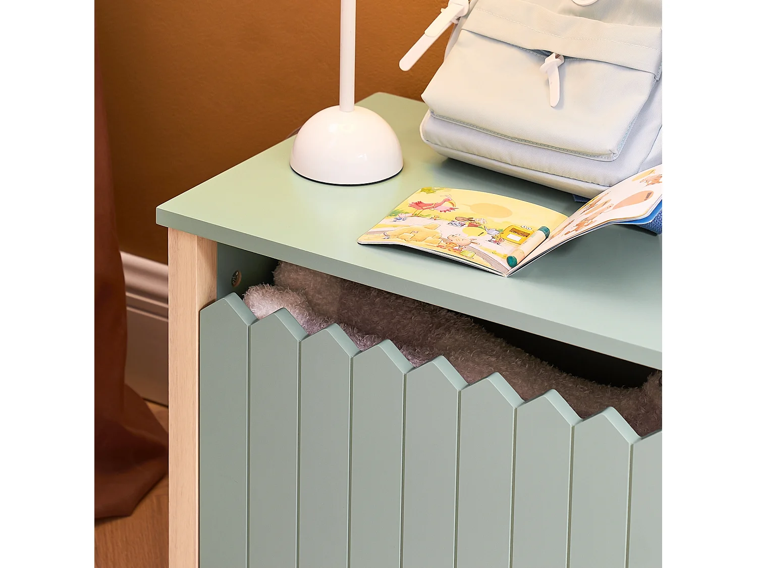 SoBuy Kinderspeelgoedkist Kinderkist Nachtkastje voor kinderkamer, opbergmeubel met 1 lade op wielen, 60x35x41 cm, groen KMB96-GR