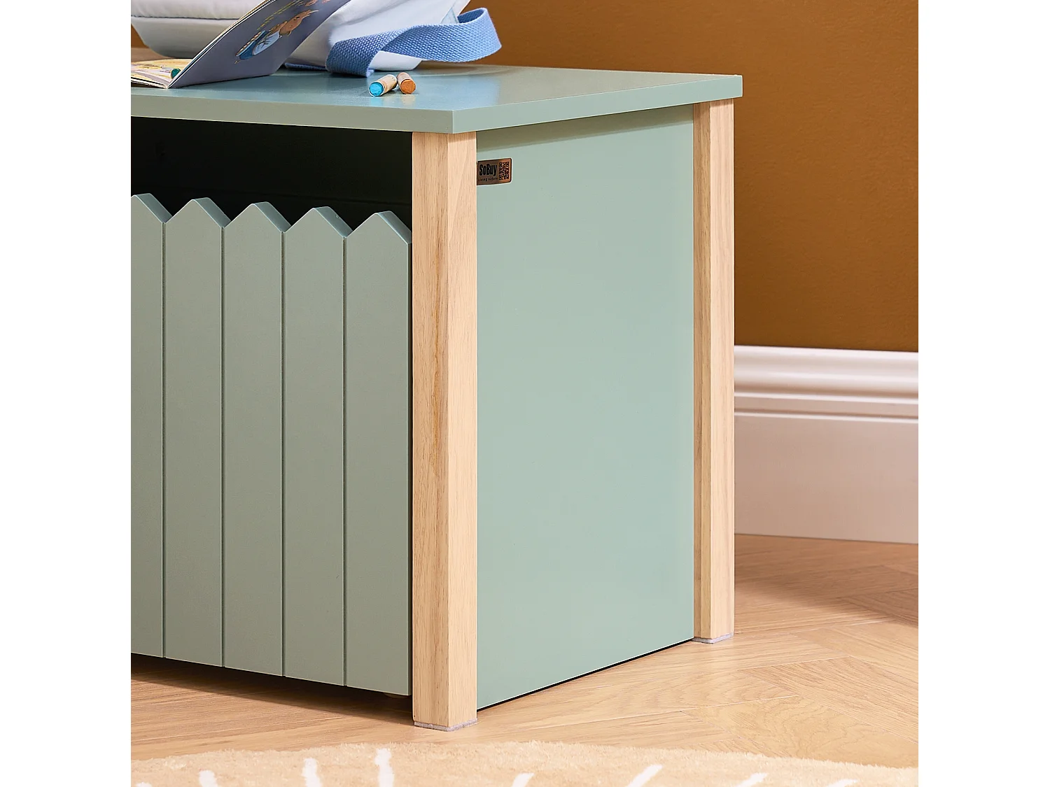 SoBuy Kinderspeelgoedkist Kinderkist Nachtkastje voor kinderkamer, opbergmeubel met 1 lade op wielen, 60x35x41 cm, groen KMB96-GR