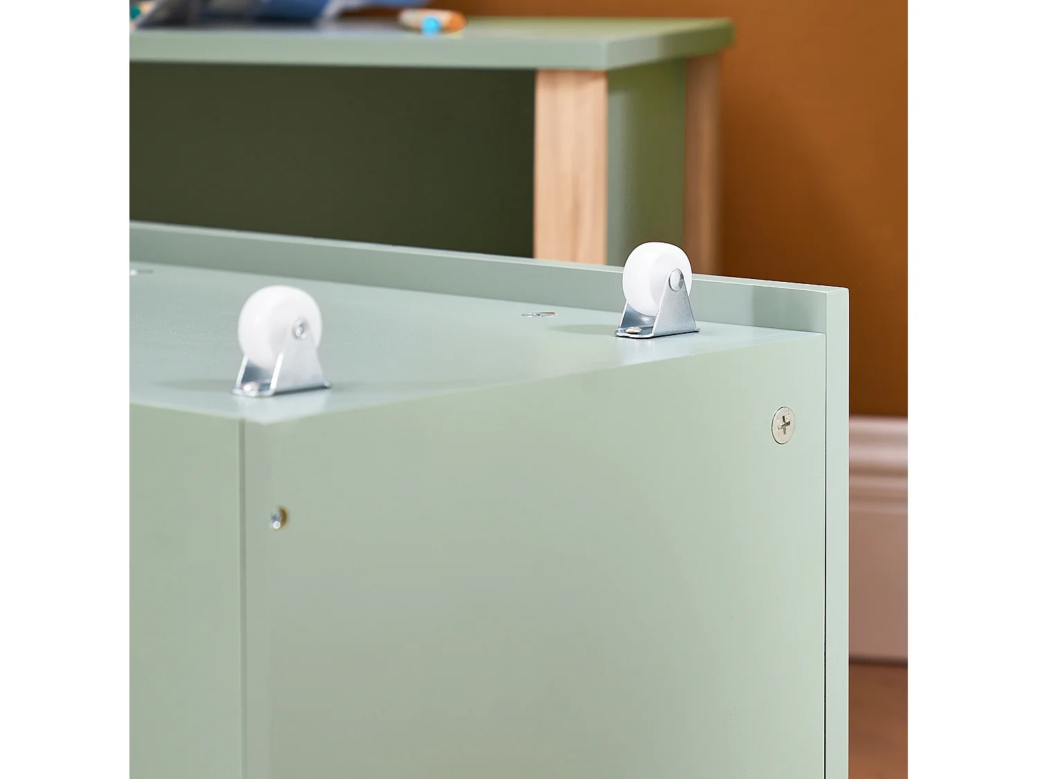 SoBuy Kinderspeelgoedkist Kinderkist Nachtkastje voor kinderkamer, opbergmeubel met 1 lade op wielen, 60x35x41 cm, groen KMB96-GR