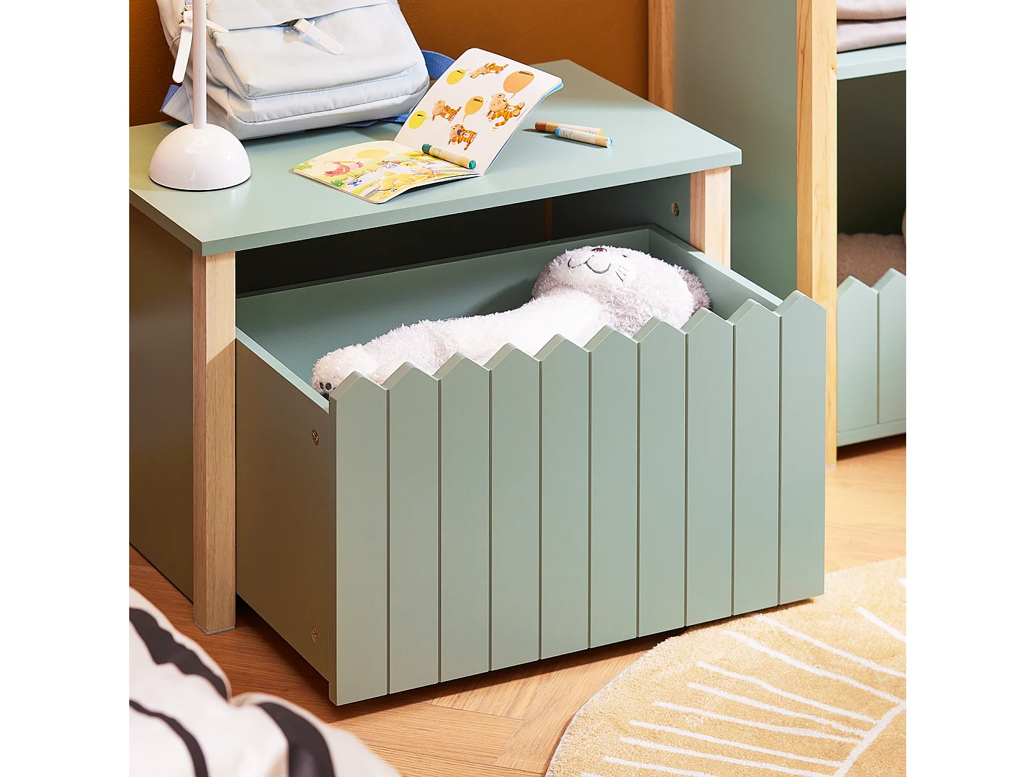 SoBuy Kinderspeelgoedkist Kinderkist Nachtkastje voor kinderkamer, opbergmeubel met 1 lade op wielen, 60x35x41 cm, groen KMB96-GR