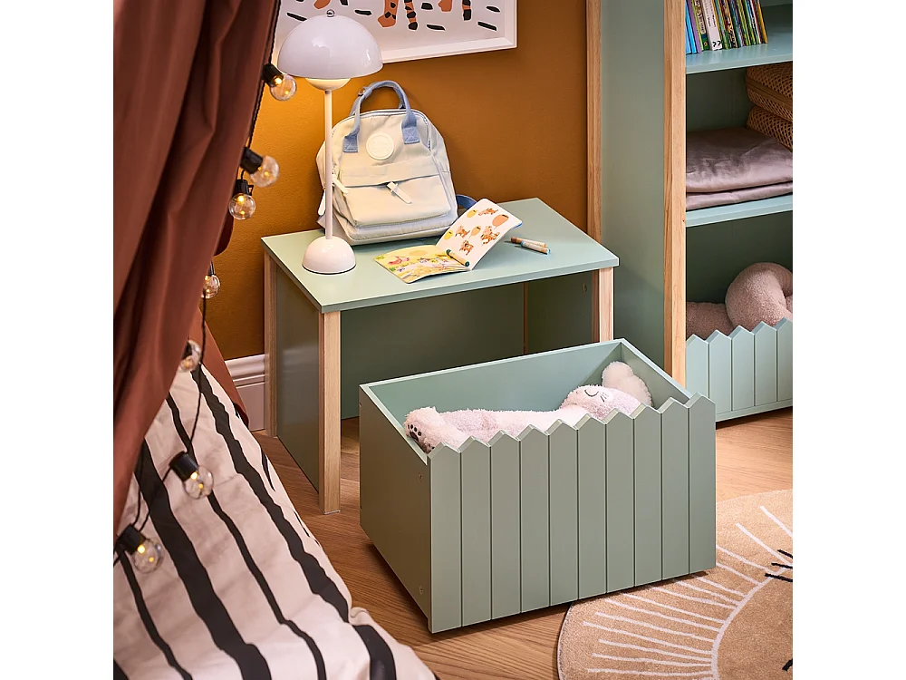 SoBuy Kinderspeelgoedkist Kinderkist Nachtkastje voor kinderkamer, opbergmeubel met 1 lade op wielen, 60x35x41 cm, groen KMB96-GR