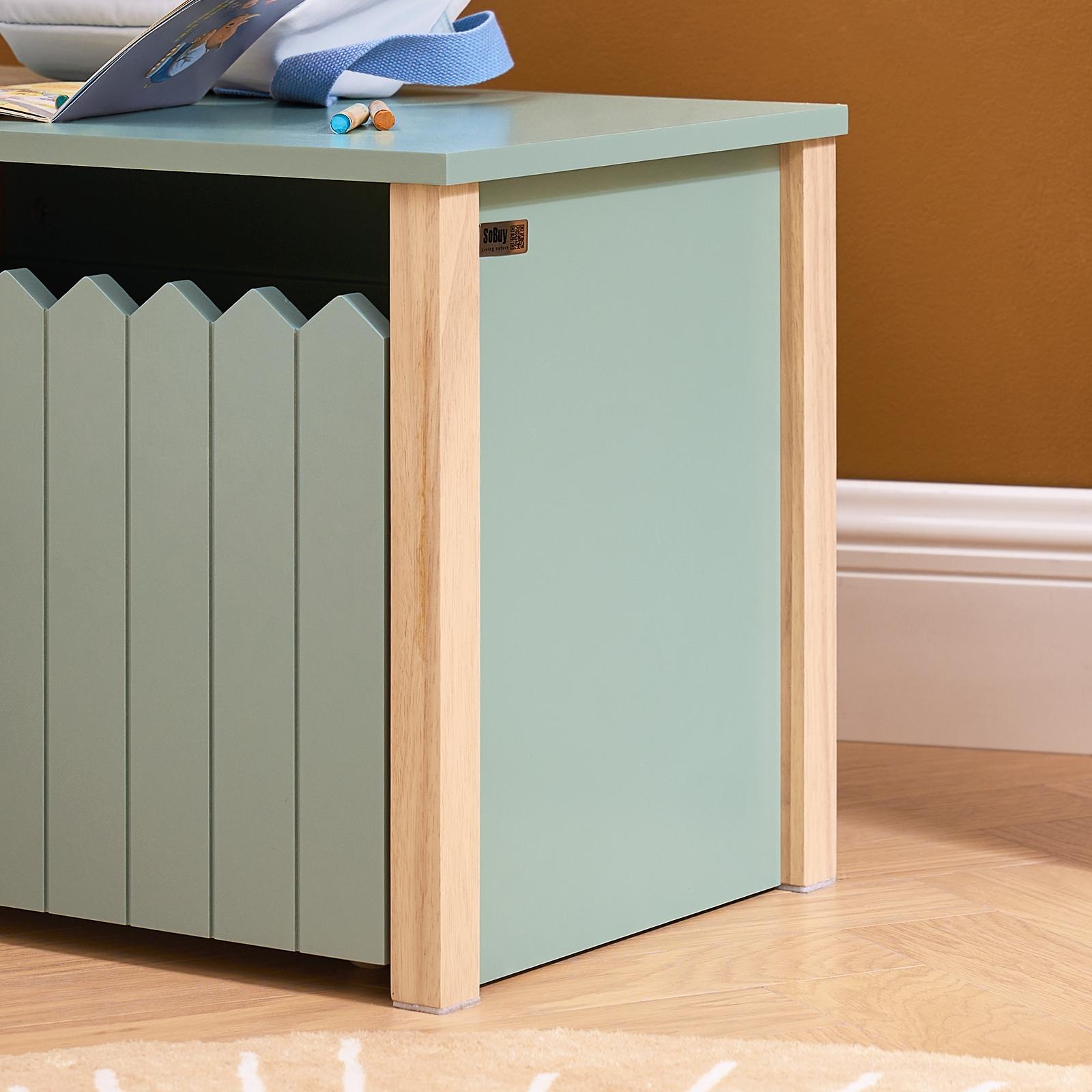 Cassapanca Portagiochi Per Bambini SoBuy - Verde 60x35x41cm Con Ruote - Contenitore Multiuso