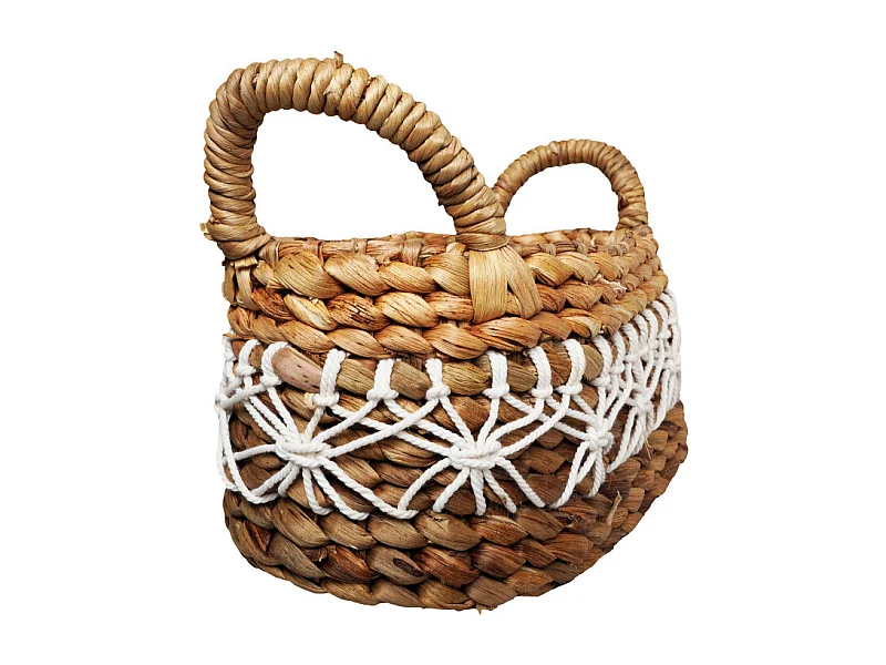 Panier ovale 31 cm tressé en jacinthe d’eau anses et broderies – CORAL