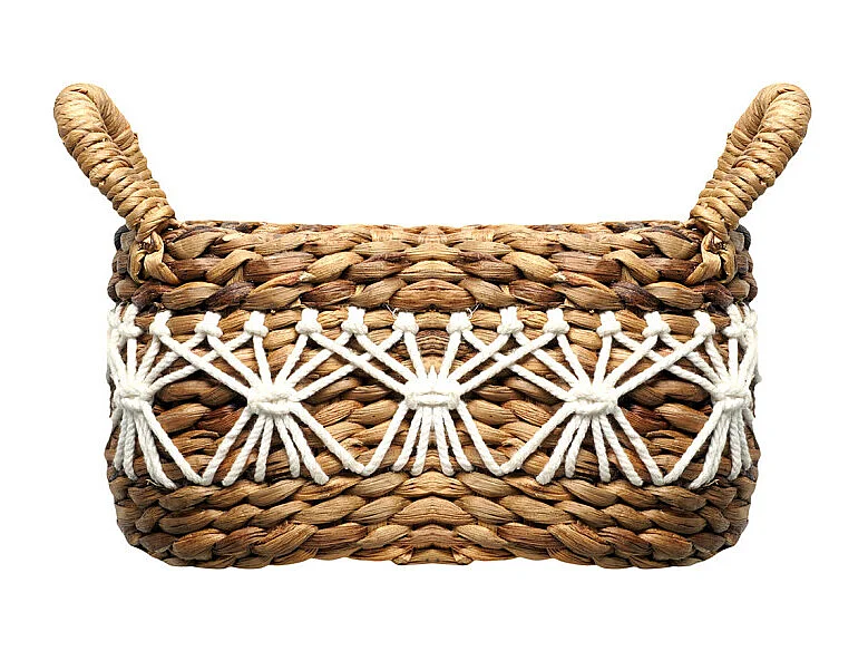 Panier ovale 31 cm tressé en jacinthe d’eau anses et broderies – CORAL
