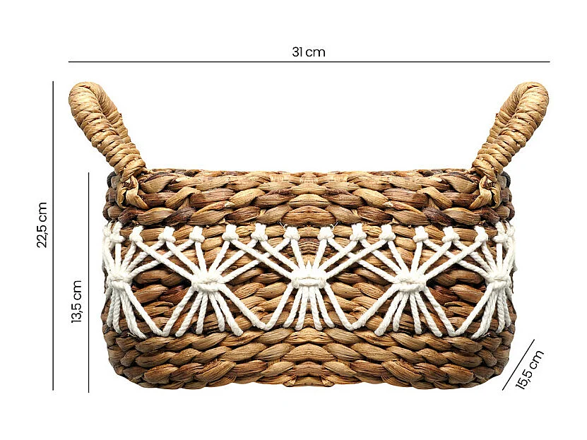 Panier ovale 31 cm tressé en jacinthe d’eau anses et broderies – CORAL