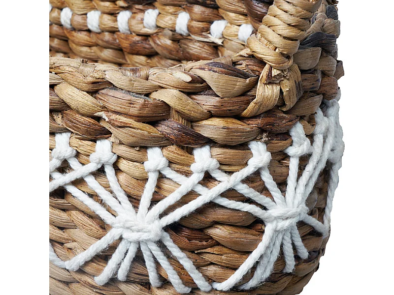 Panier ovale 31 cm tressé en jacinthe d’eau anses et broderies – CORAL