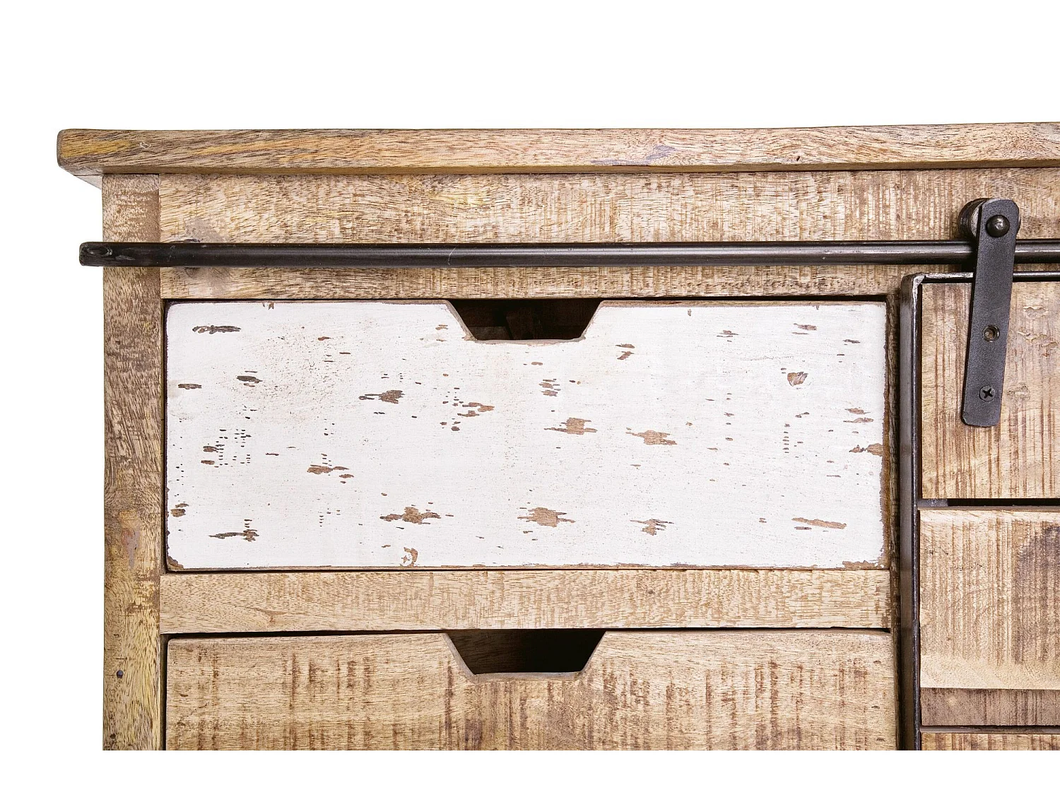 Buffet bas en bois de manguier et métal 1 porte coulissante 4 tiroirs - HARLEM