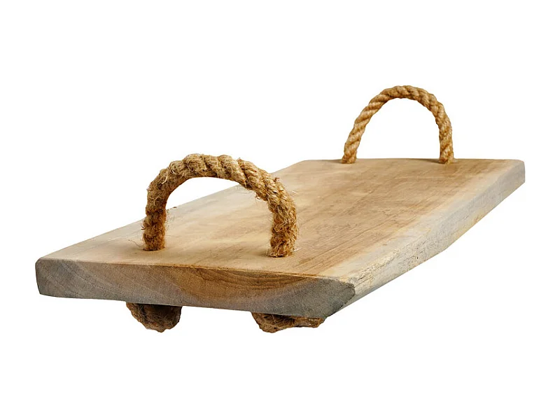 Plateau apéro 37 cm en bois de teck blanchi et poignées corde – HALEY