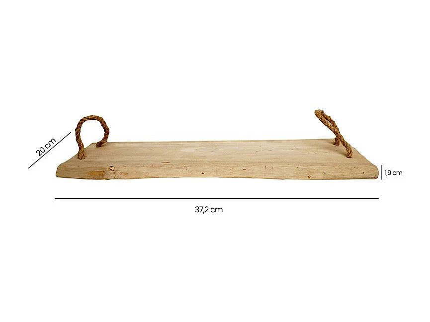 Plateau apéro 37 cm en bois de teck blanchi et poignées corde – HALEY