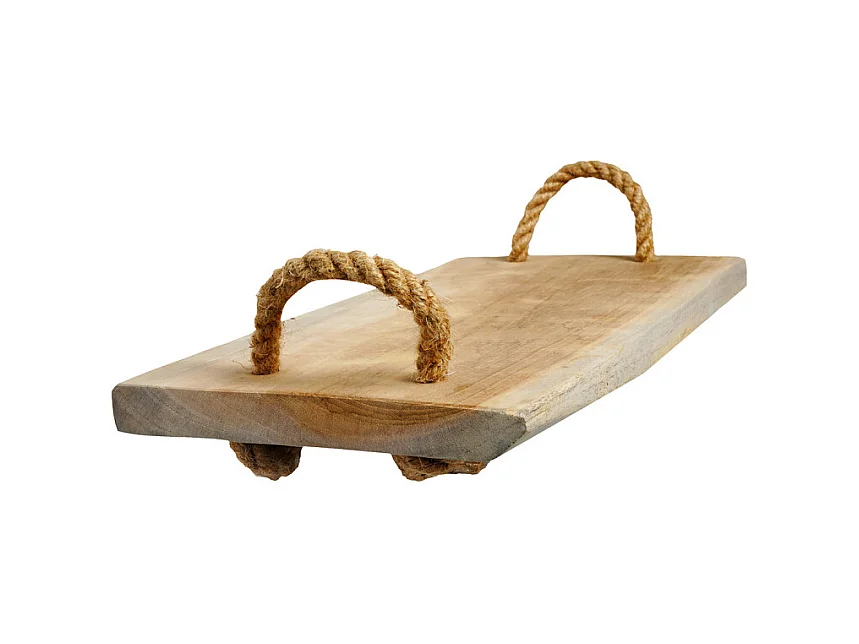 Plateau apéro 37 cm en bois de teck blanchi et poignées corde – HALEY