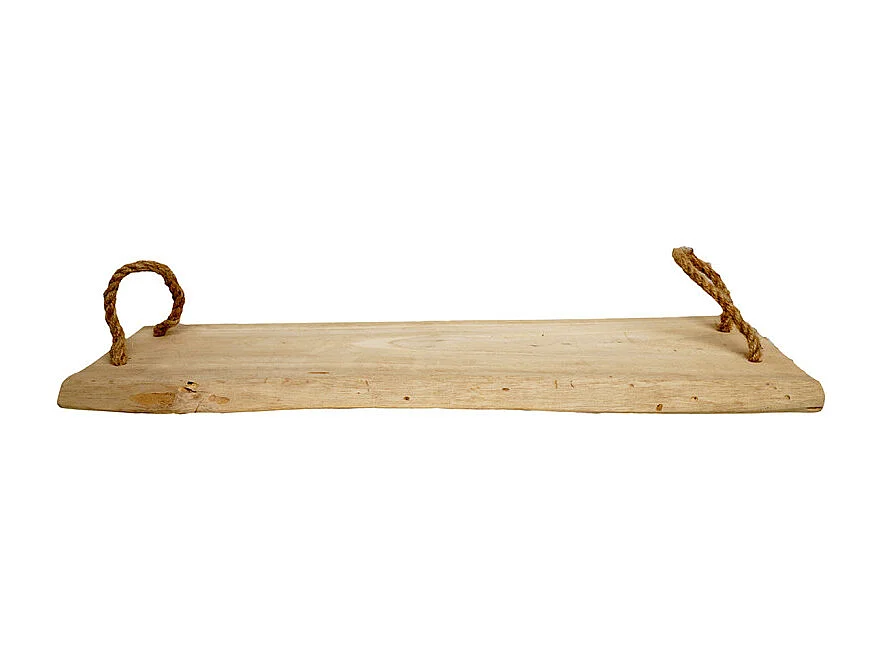 Plateau apéro 37 cm en bois de teck blanchi et poignées corde – HALEY