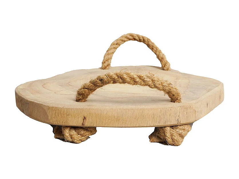 Plateau apéro 31 cm en bois de teck brut et poignées corde – PEYTON