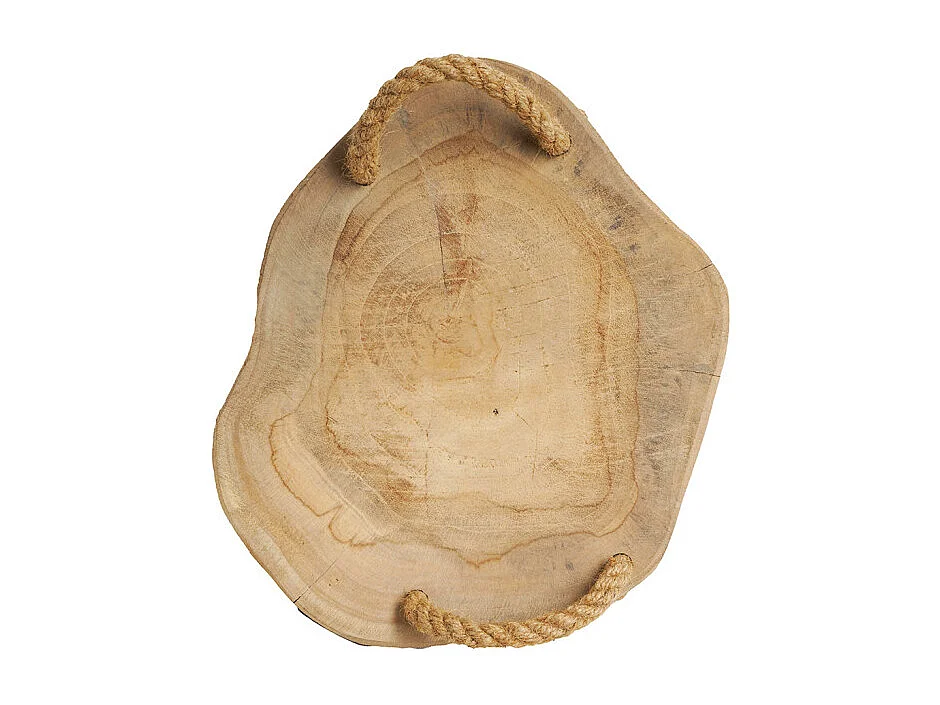 Plateau apéro 31 cm en bois de teck brut et poignées corde – PEYTON