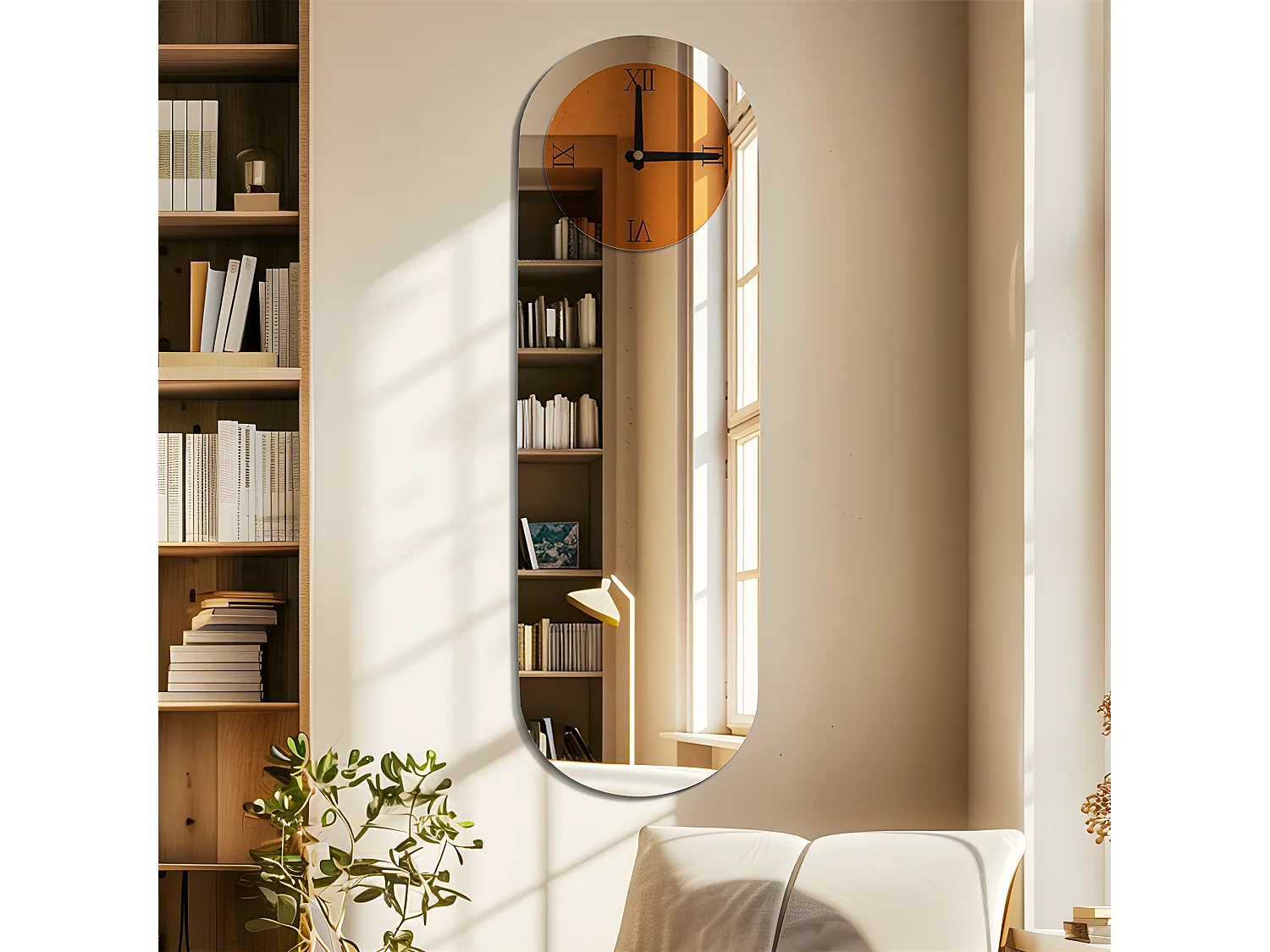 Horloge murale design silencieuse - 100x32cm - Grande pendule en miroir - Montre chiffre romain moderne