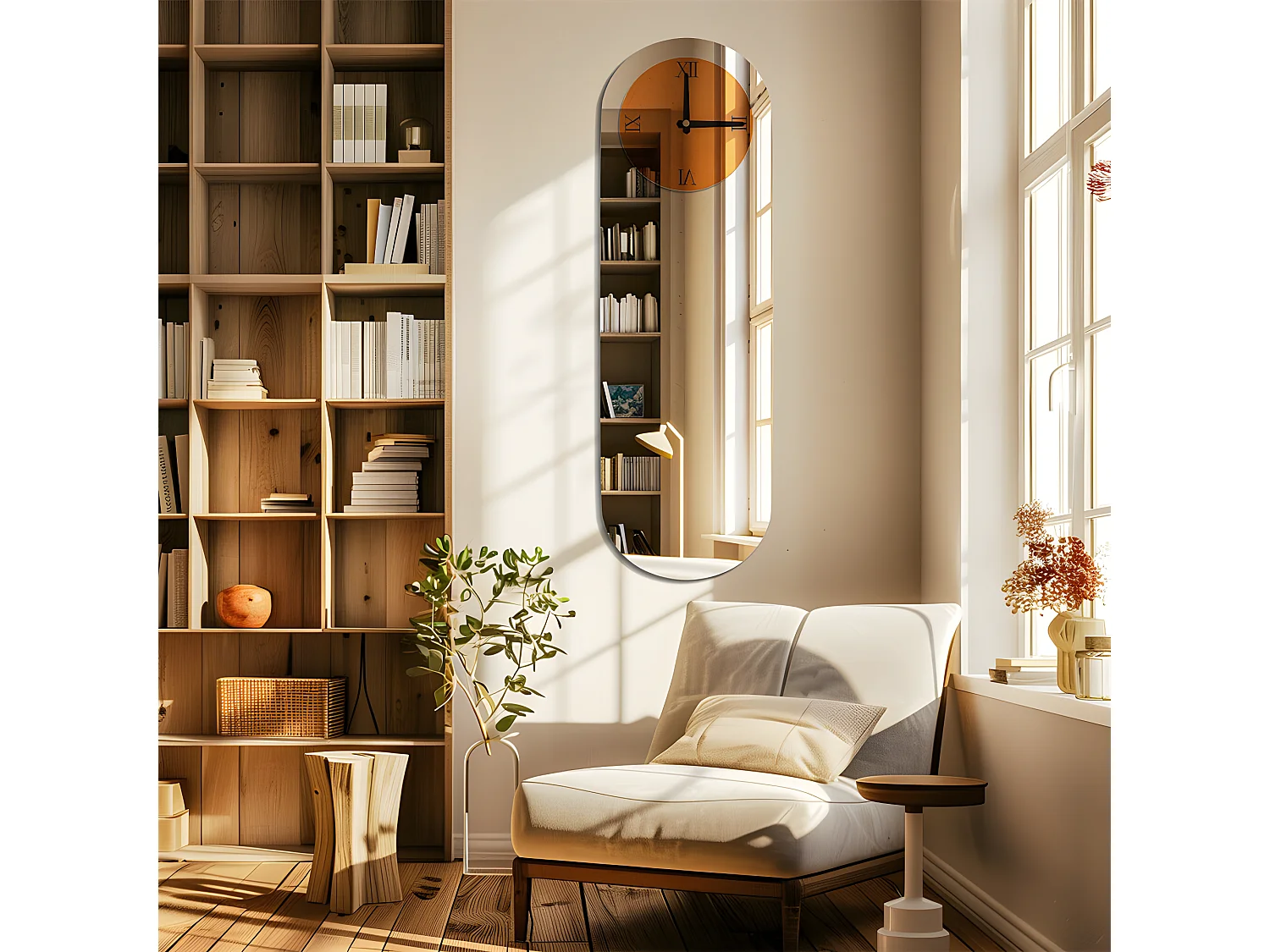 Horloge murale design silencieuse - 100x32cm - Grande pendule en miroir - Montre chiffre romain moderne