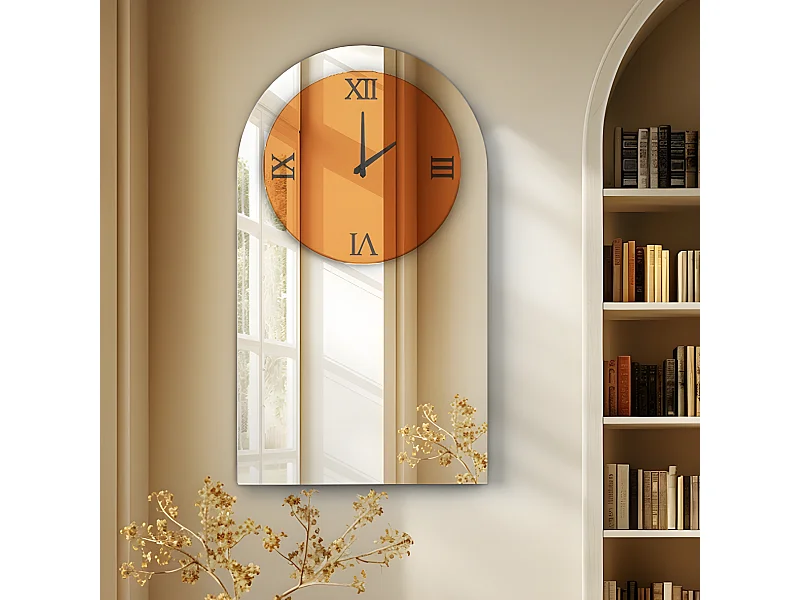 Horloge murale design silencieuse - 90x50cm - Grande pendule en miroir - Montre chiffre romain moderne