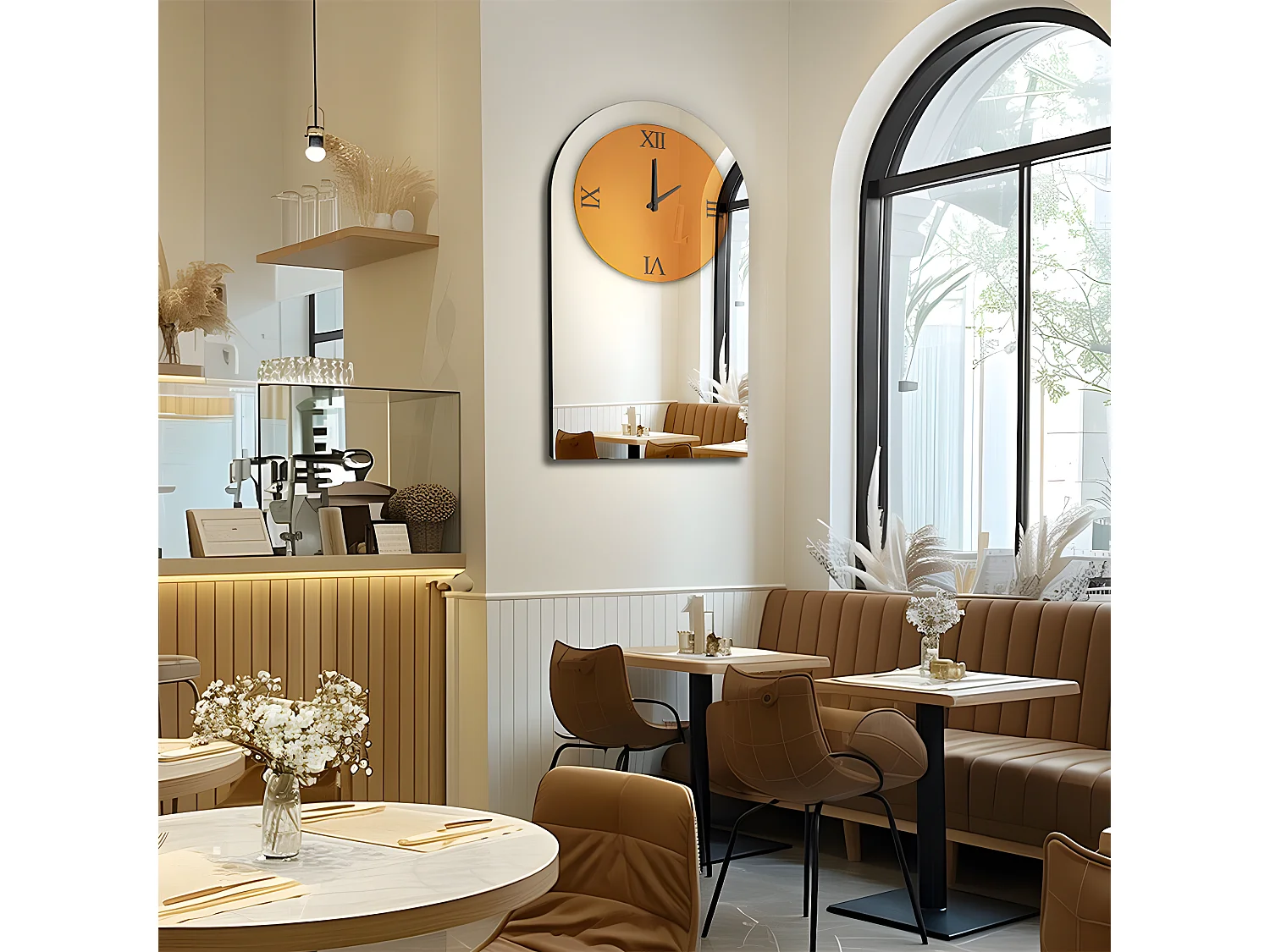 Horloge murale design silencieuse - 90x50cm - Grande pendule en miroir - Montre chiffre romain moderne