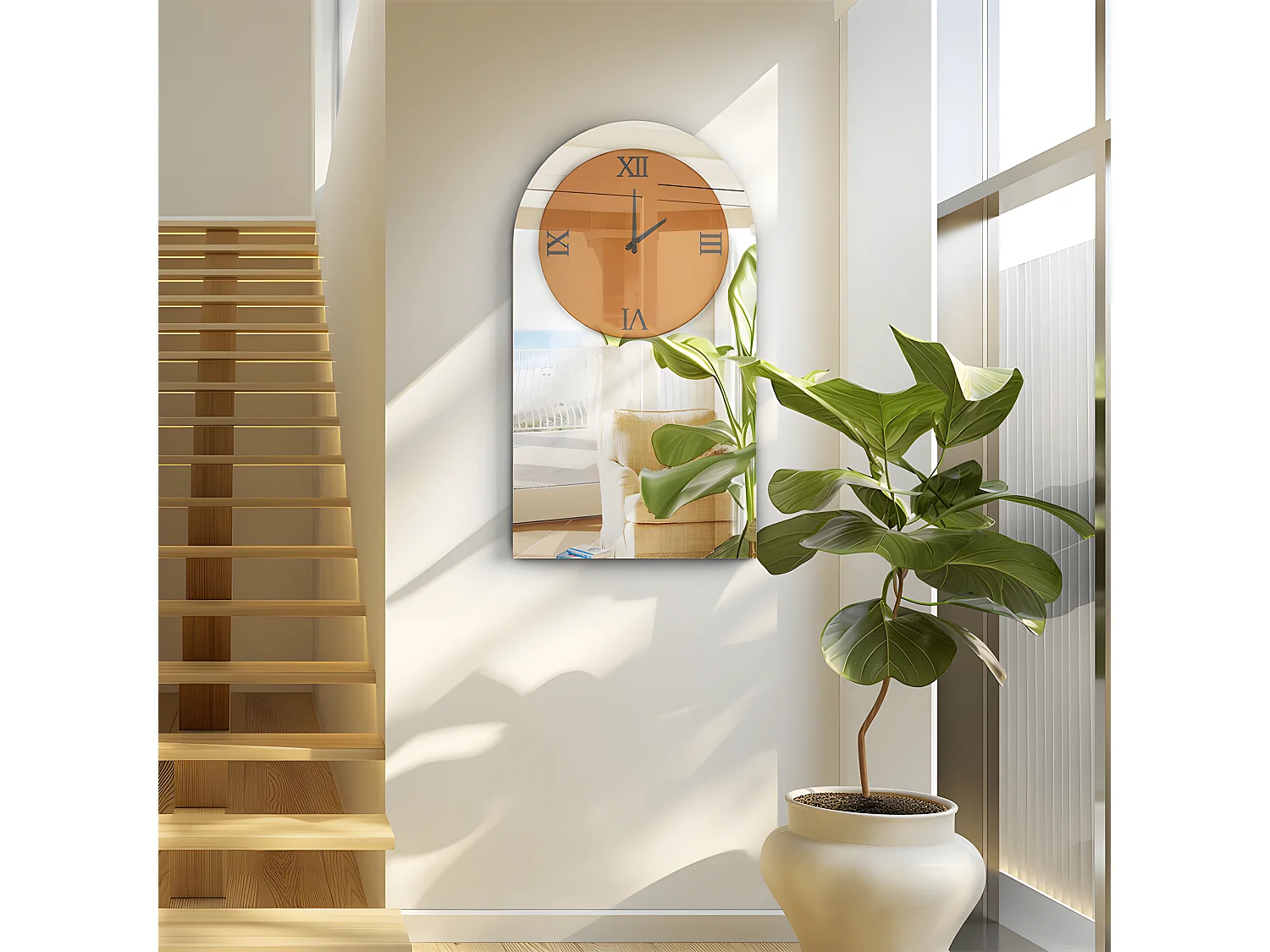 Horloge murale design silencieuse - 90x50cm - Grande pendule en miroir - Montre chiffre romain moderne