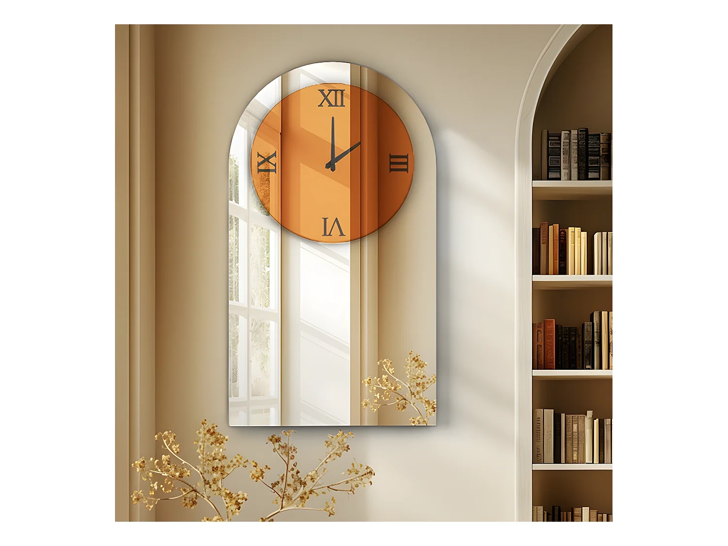 Horloge murale design silencieuse - 90x50cm - Grande pendule en miroir - Montre chiffre romain moderne