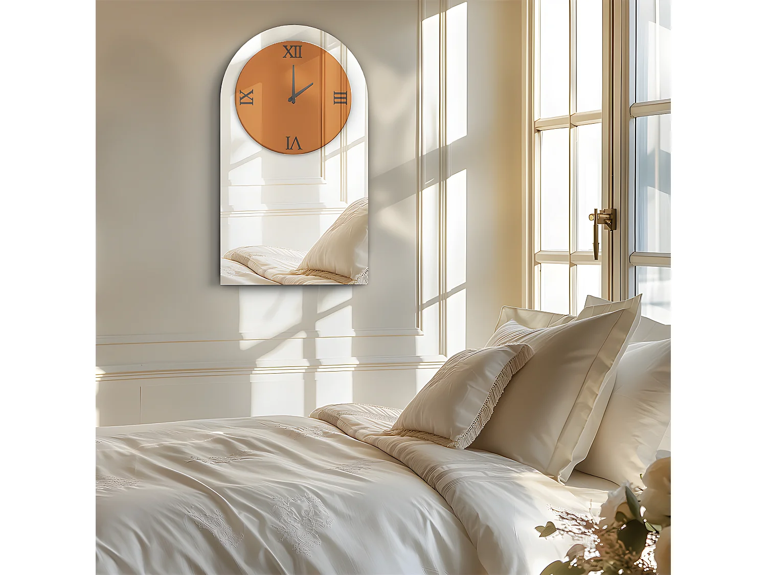 Horloge murale design silencieuse - 90x50cm - Grande pendule en miroir - Montre chiffre romain moderne