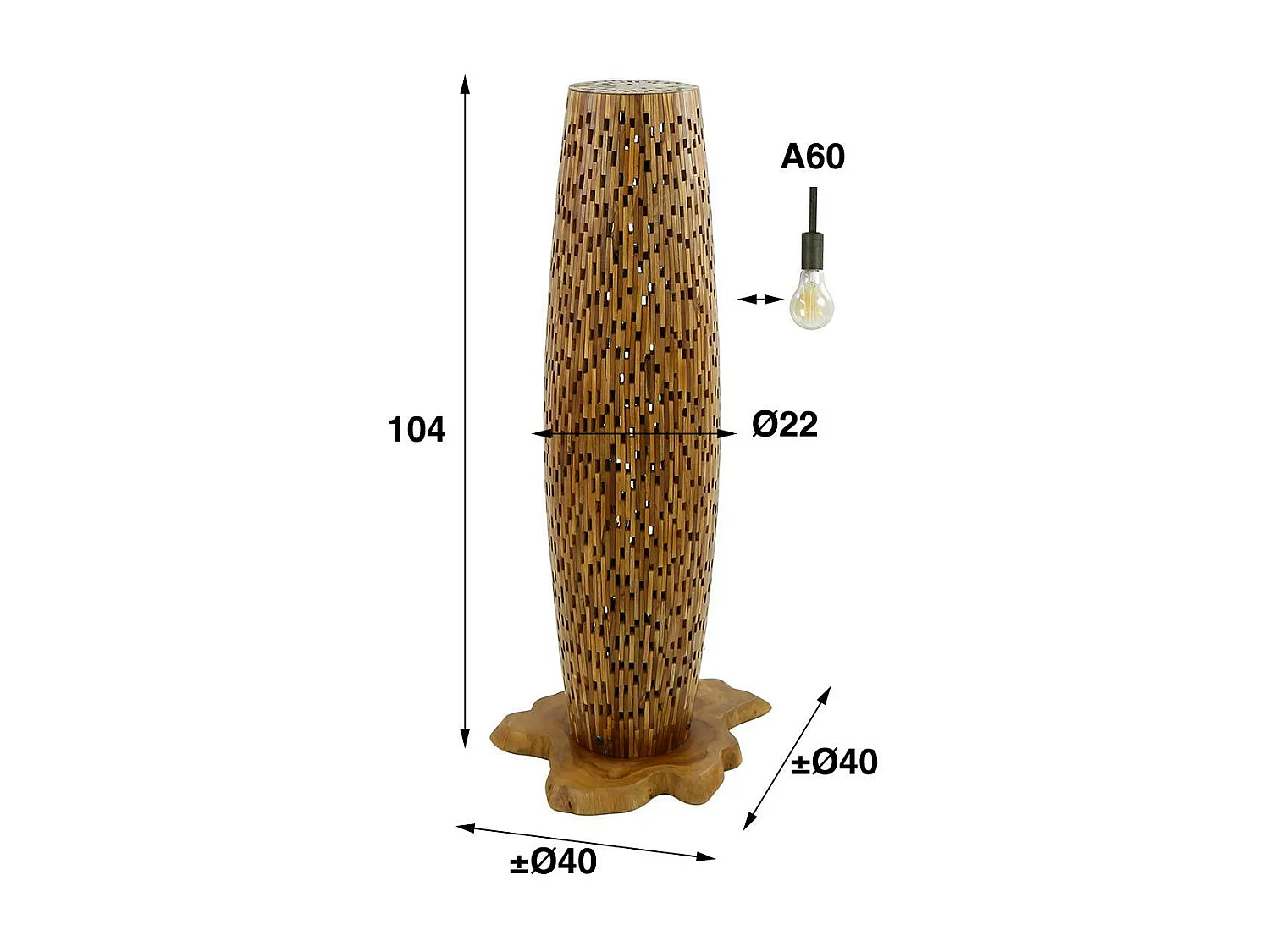 Lampadaire en bois de teck recyclé 104 cm JAVA