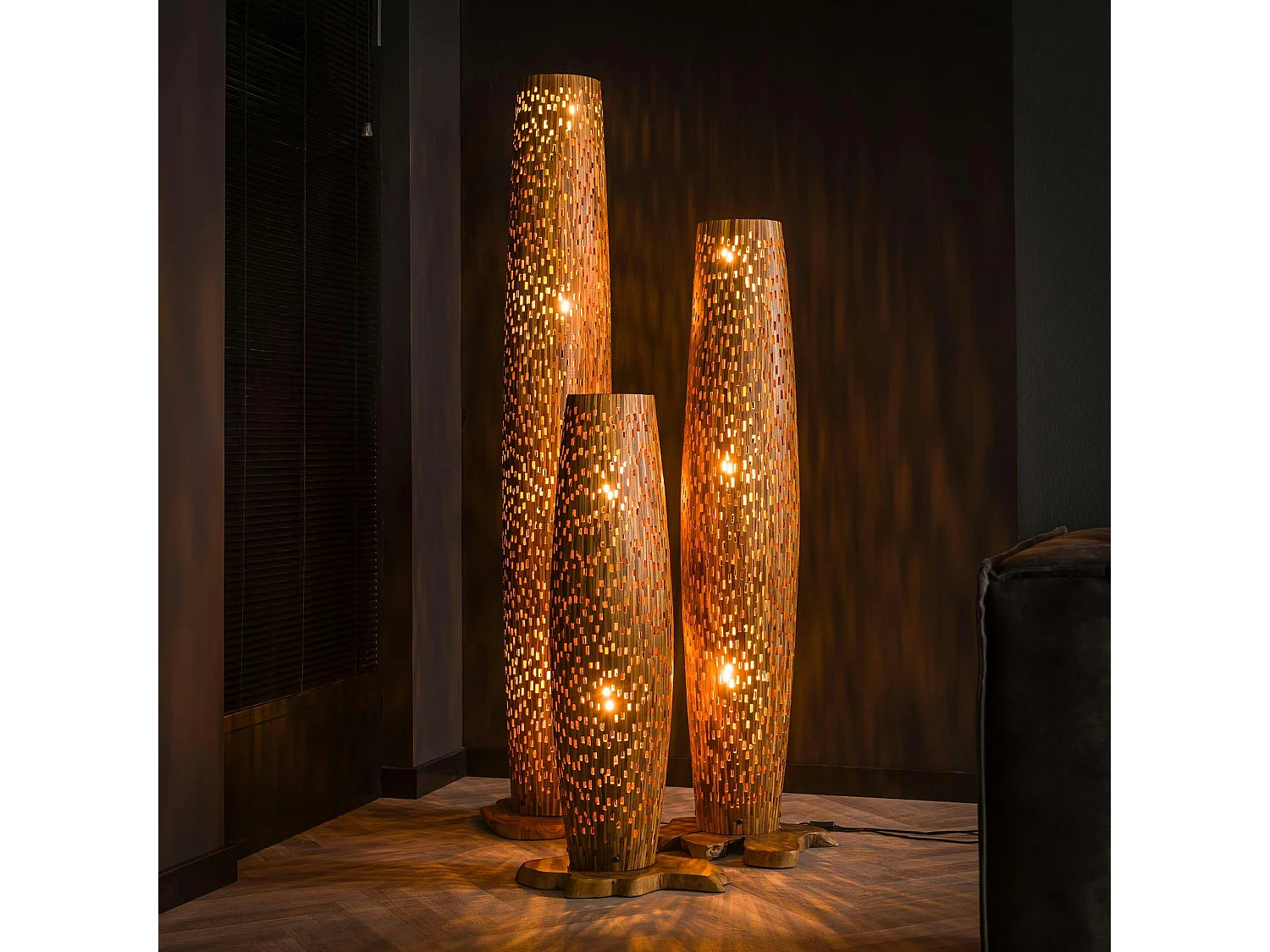 Lampadaire en bois de teck recyclé 104 cm JAVA