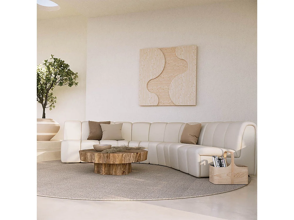 Canapé Module Courbé - Revêtu de Tissu Bouclé - Herridon Blanc