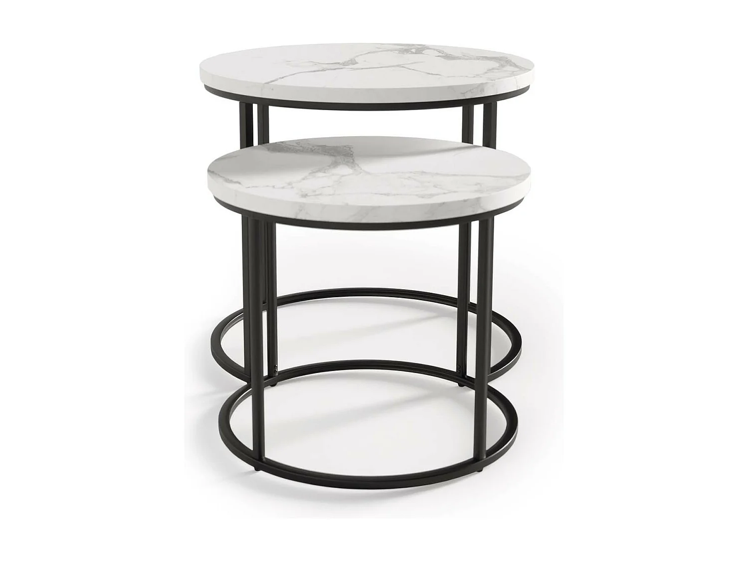 Set di due tavolini da salotto Cepheus in marmo bianco e metallo nero