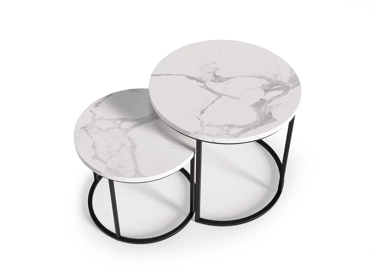 Set di due tavolini da salotto Cepheus in marmo bianco e metallo nero