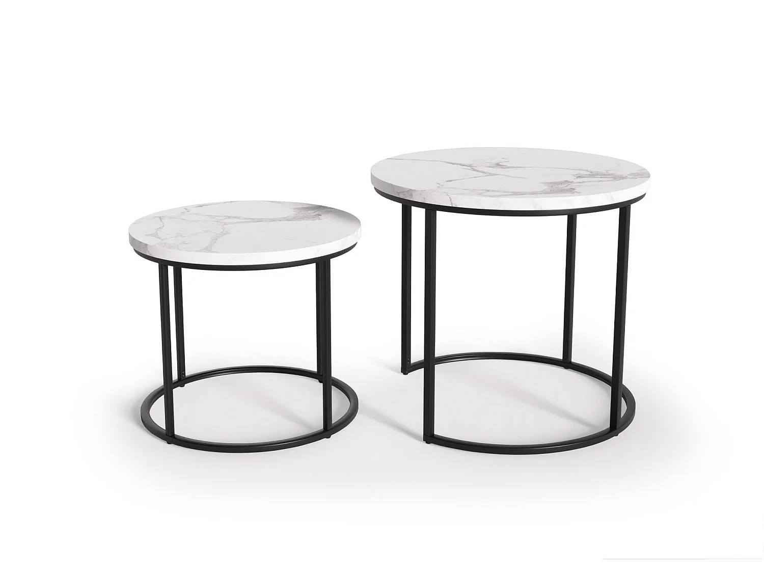 Set di due tavolini da salotto Cepheus in marmo bianco e metallo nero