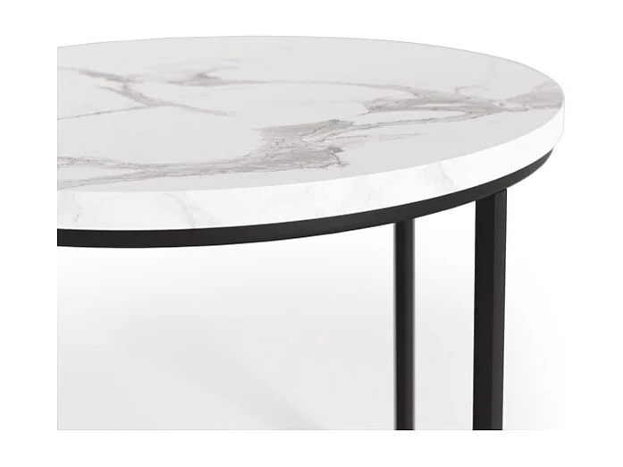 Set di due tavolini da salotto Cepheus in marmo bianco e metallo nero