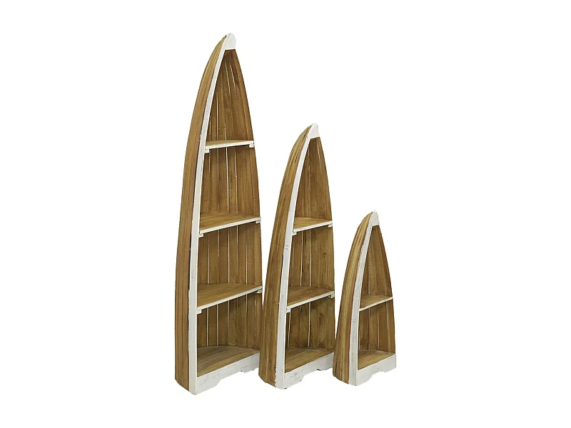 Étagère en acajou Barque Lot de 3