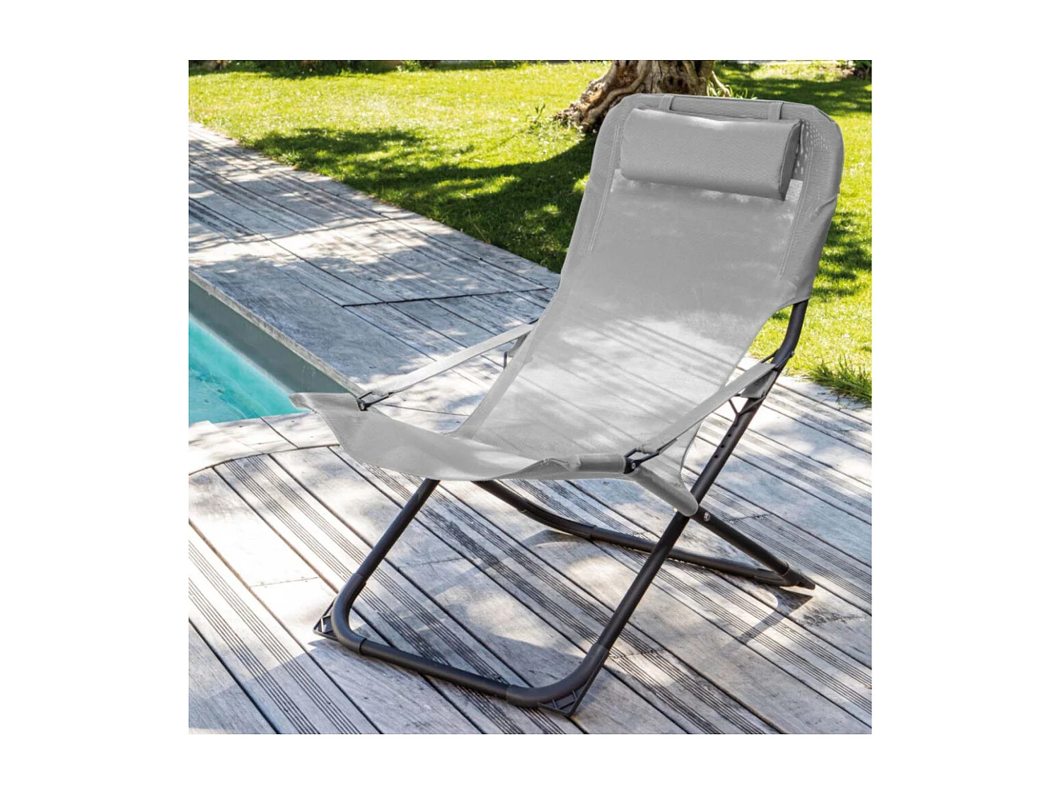 Chaise relax en acier et toile Easy Perle