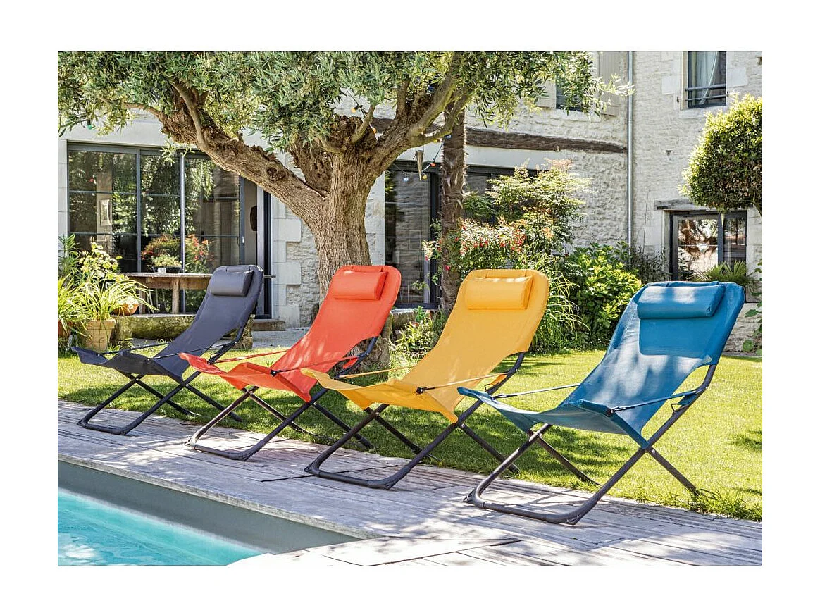 Chaise relax en acier et toile Easy Perle