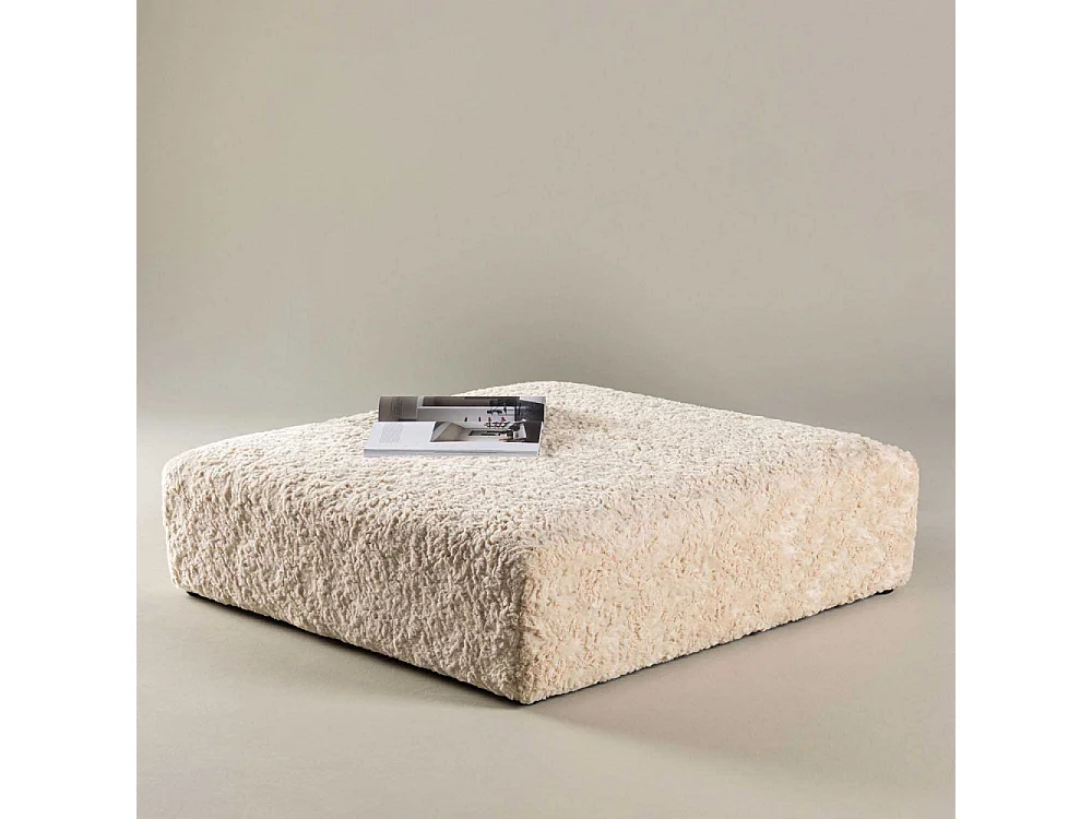 Pouf XL Effet Fourrure "Frankie" 100cm Beige