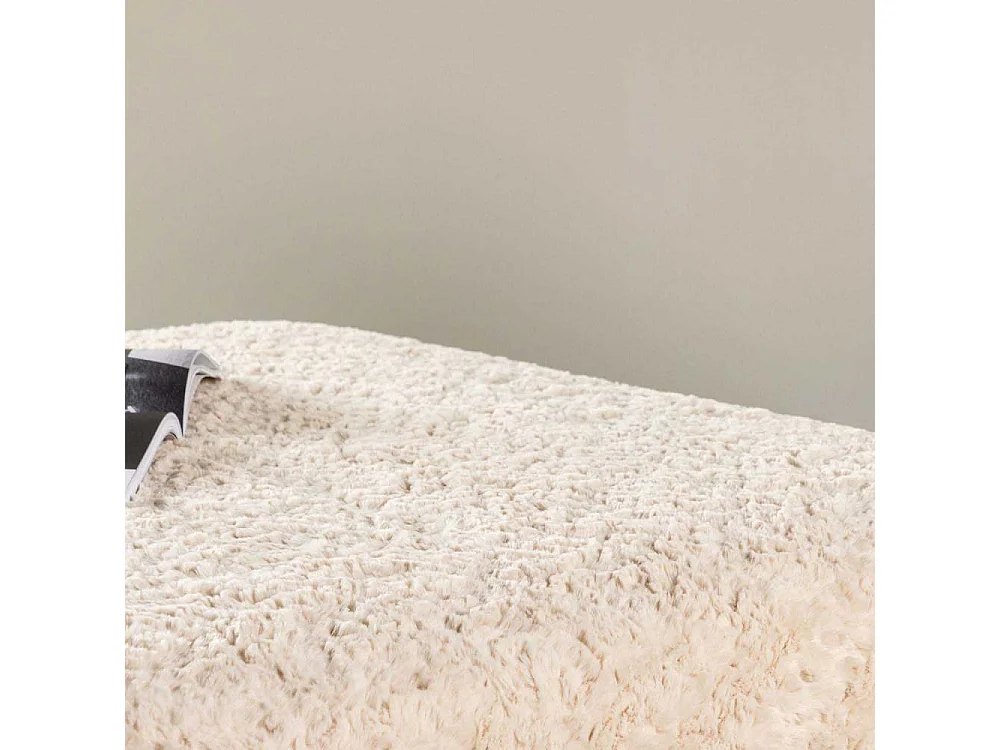 Pouf XL Effet Fourrure "Frankie" 100cm Beige