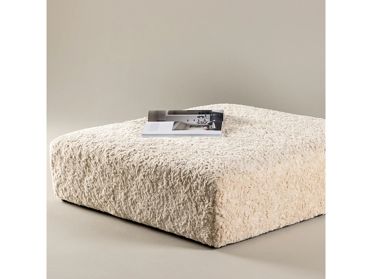 Pouf XL Effet Fourrure "Frankie" 100cm Beige