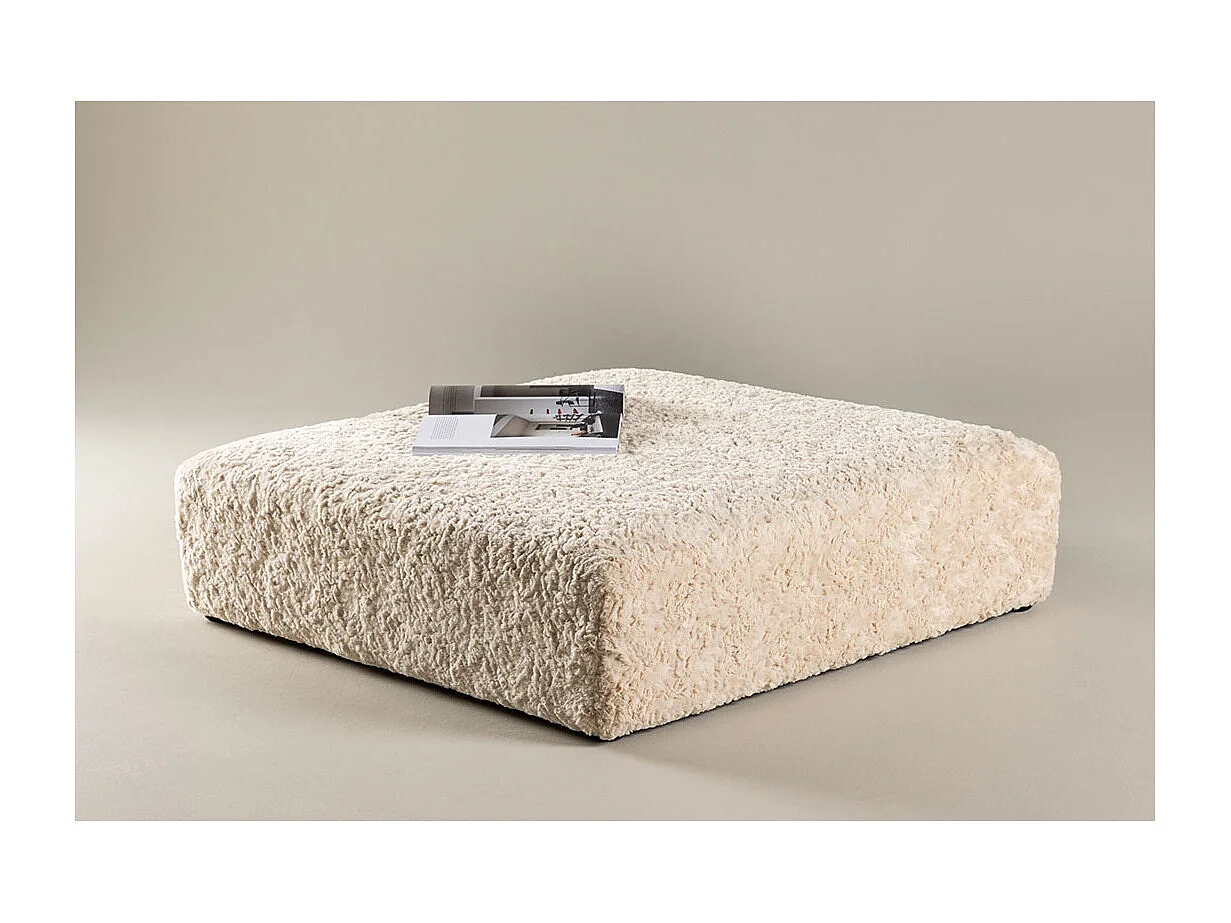 Pouf XL Effet Fourrure "Frankie" 100cm Beige