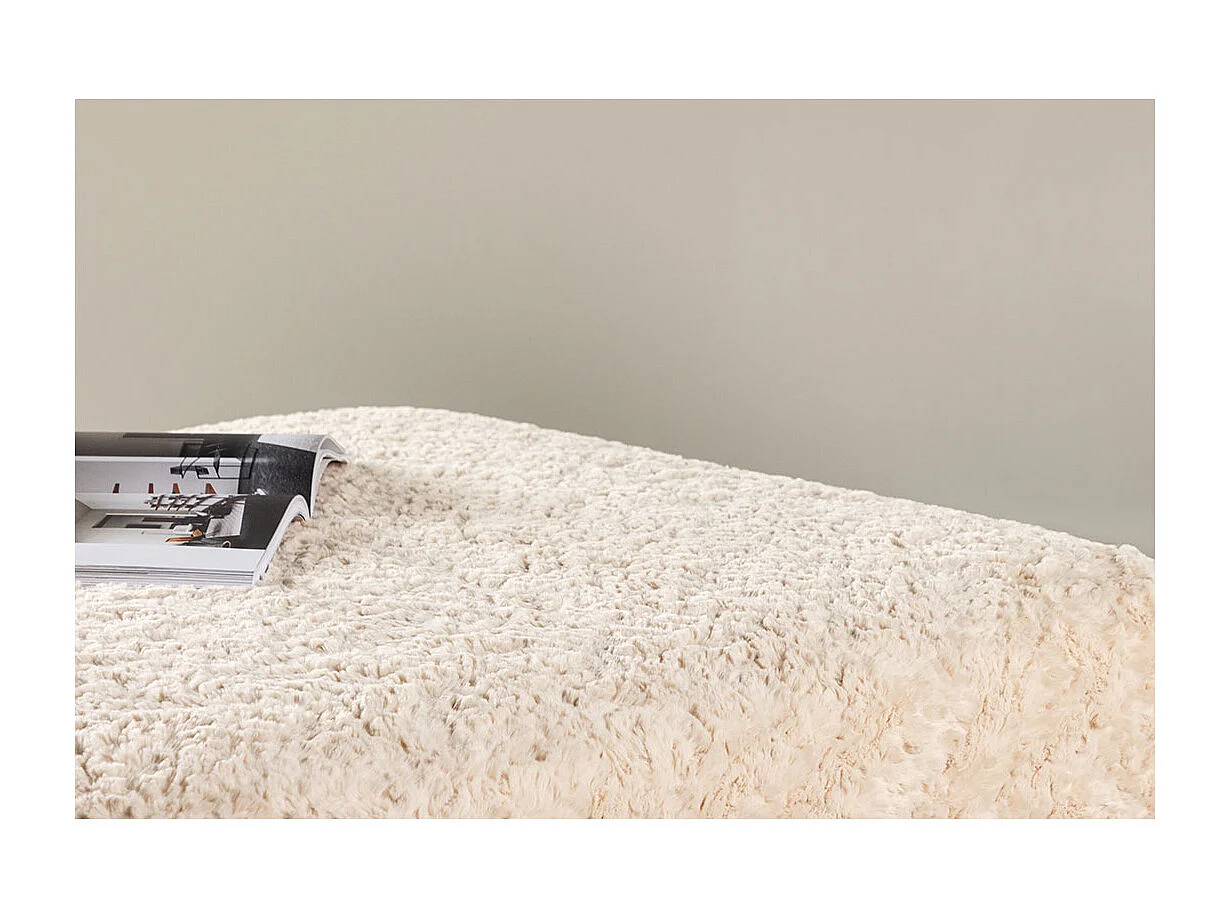 Pouf XL Effet Fourrure "Frankie" 100cm Beige