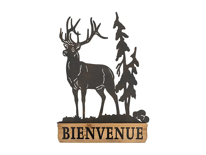 Décoration murale en métal Cerf Bienvenue
