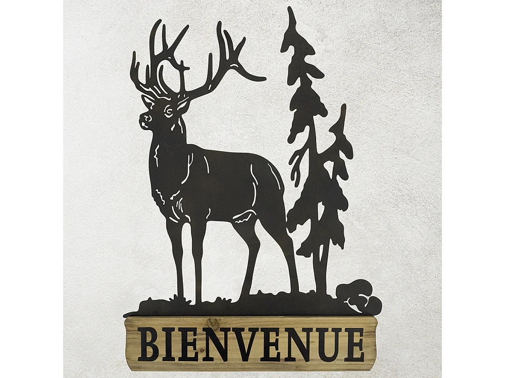 Décoration murale en métal Cerf Bienvenue