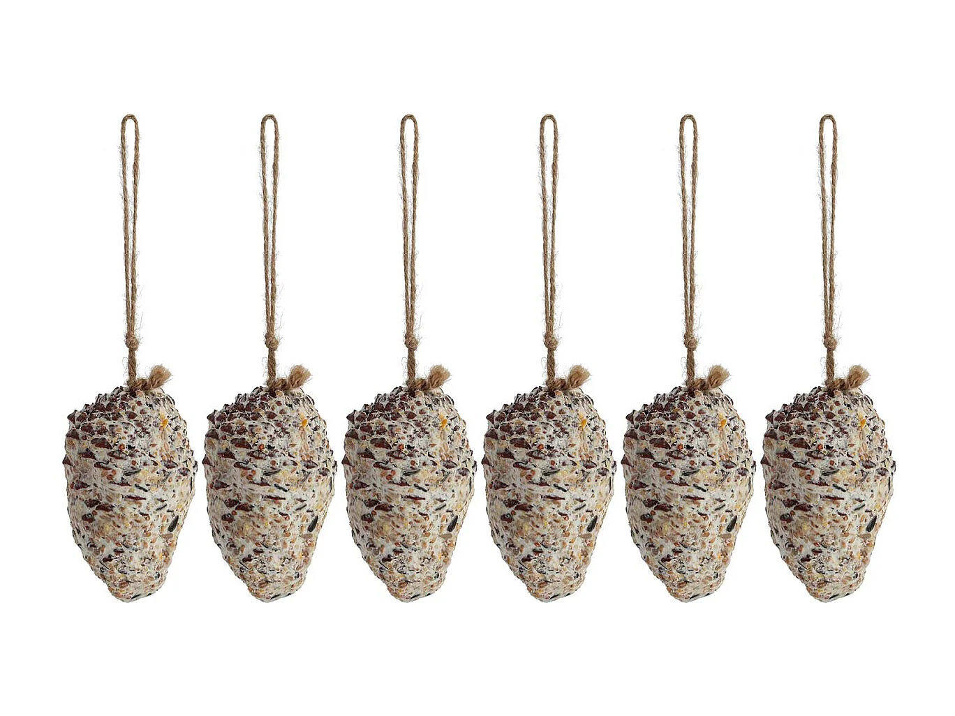 Pomme de pin fourrée de graines et graisse pour oiseaux Lot de 6