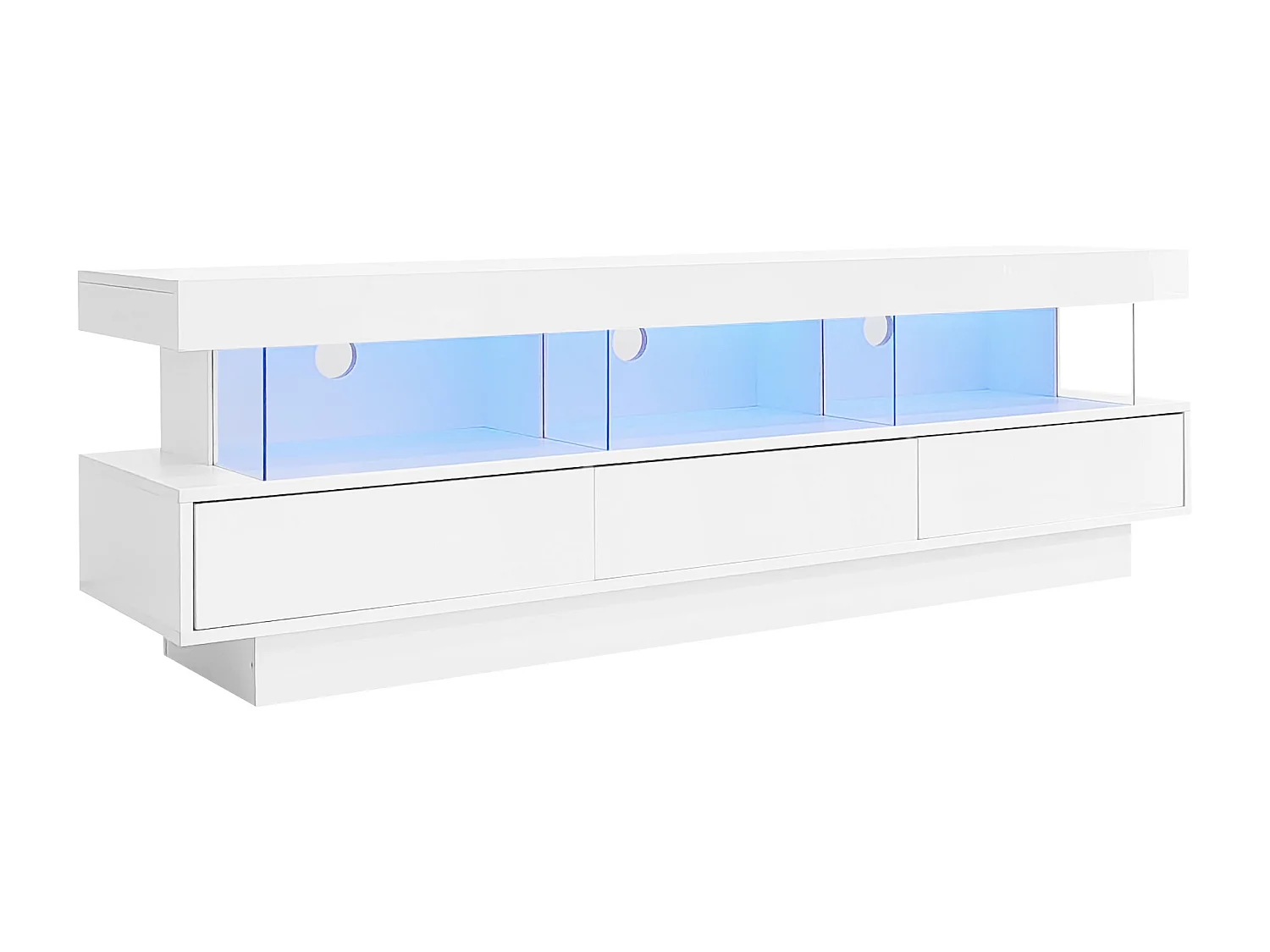 Mobile TV 160 cm con LED - 3 vani in vetro - Controllo tramite APP - adatto per TV 70" - Bianco