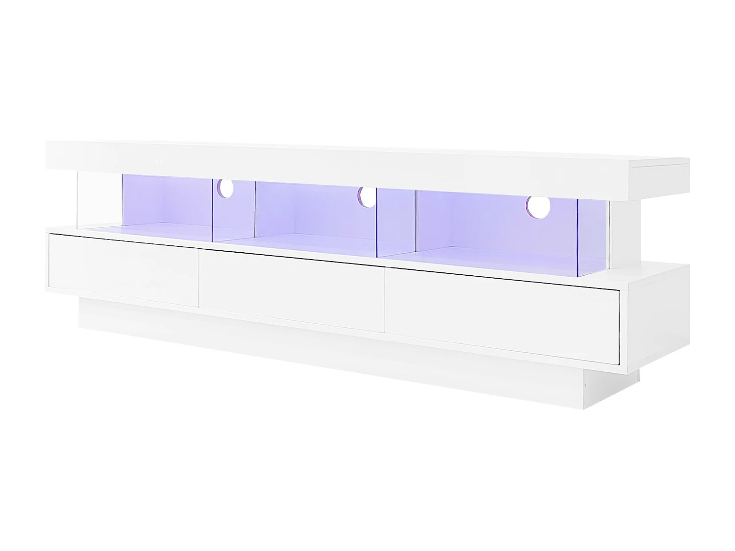 Mobile TV 160 cm con LED - 3 vani in vetro - Controllo tramite APP - adatto per TV 70" - Bianco