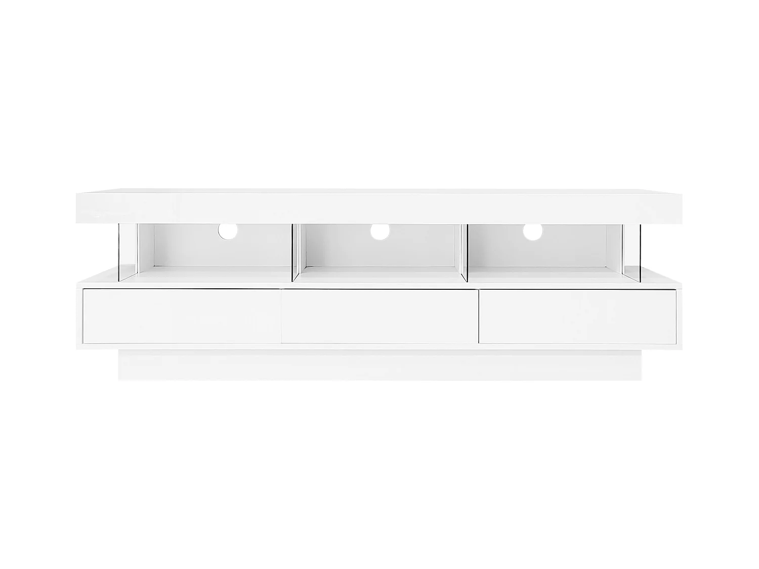Meuble TV 160cm avec LED - 3 compartiments en verre - contrôlé par APP - adapté pour TV 70" - Blanc