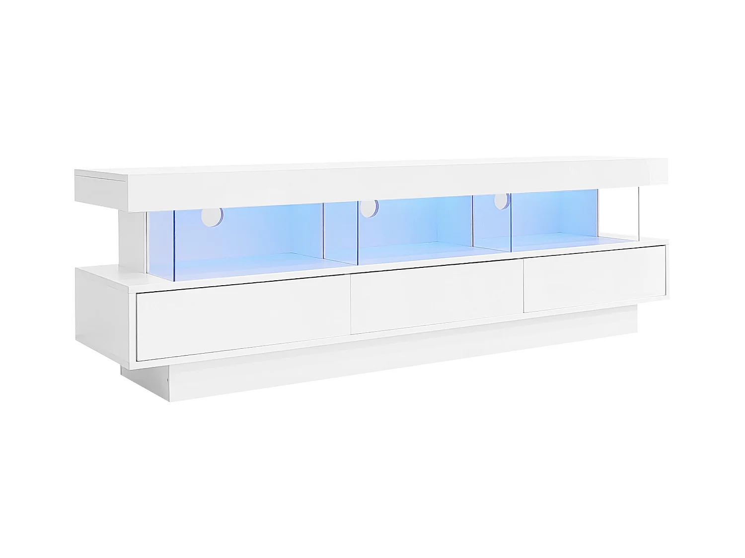 Meuble TV 160cm avec LED - 3 compartiments en verre - contrôlé par APP - adapté pour TV 70" - Blanc