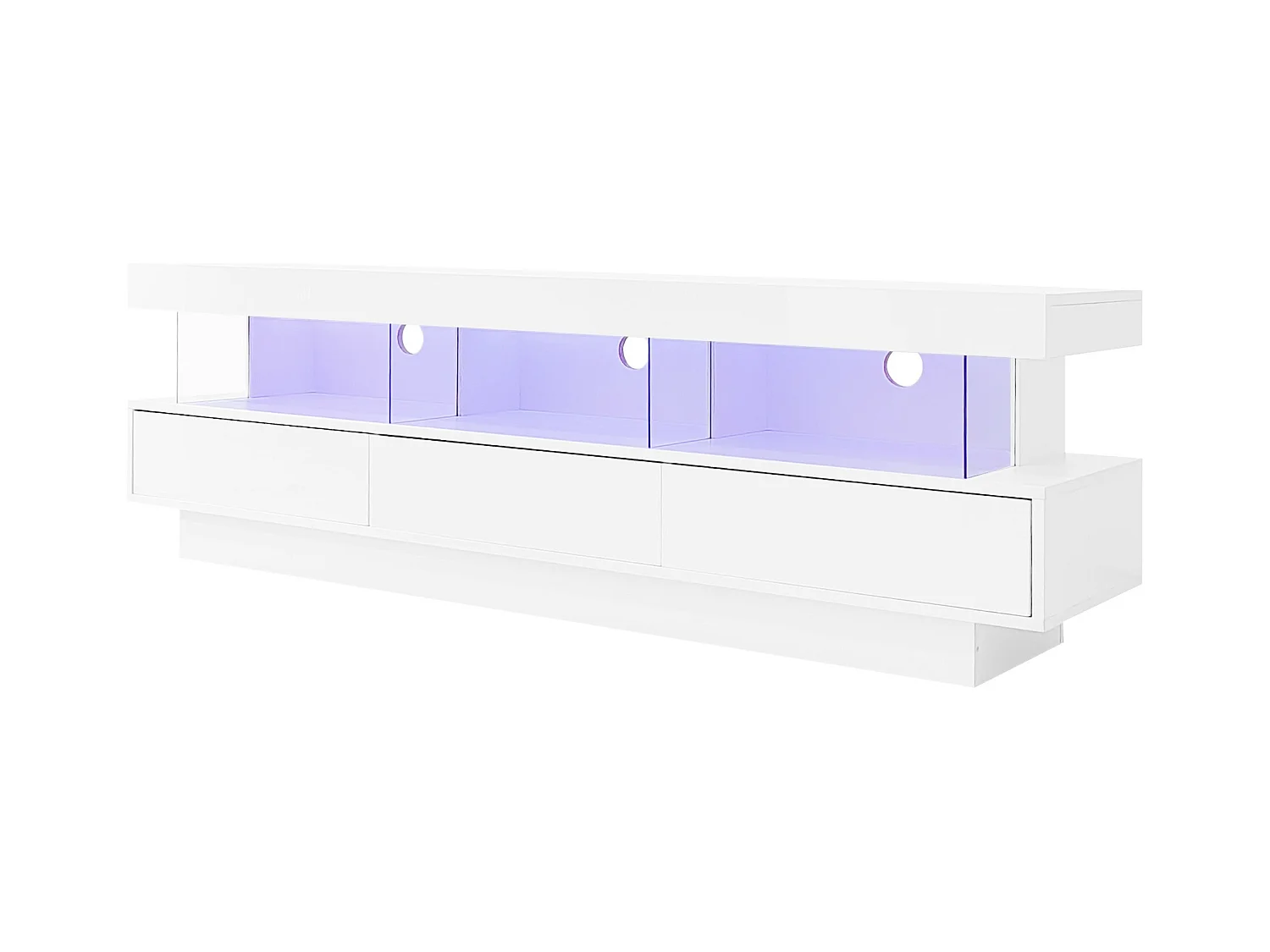 Meuble TV 160cm avec LED - 3 compartiments en verre - contrôlé par APP - adapté pour TV 70" - Blanc